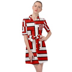 Square Maze Red Belted Shirt Dress by tmsartbazaar