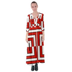 Square Maze Red Button Up Maxi Dress by tmsartbazaar