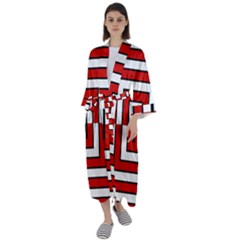 Square Maze Red Maxi Satin Kimono