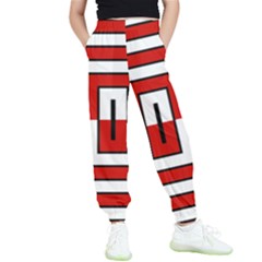 Square Maze Red Kids  Elastic Waist Pants