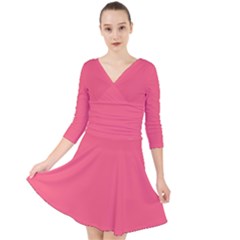 Brink Pink Quarter Sleeve Front Wrap Dress