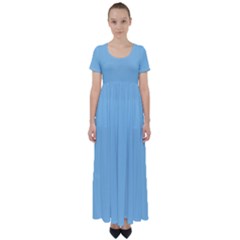  Light Cornflower Blue - High Waist Short Sleeve Maxi Dress by grixelspaanggala