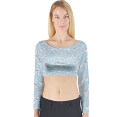 Birds And Flowers Long Sleeve Crop Top by CuteKingdom