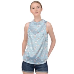 Birds And Flowers High Neck Satin Top by CuteKingdom