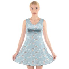 Birds And Flowers V-neck Sleeveless Dress by CuteKingdom