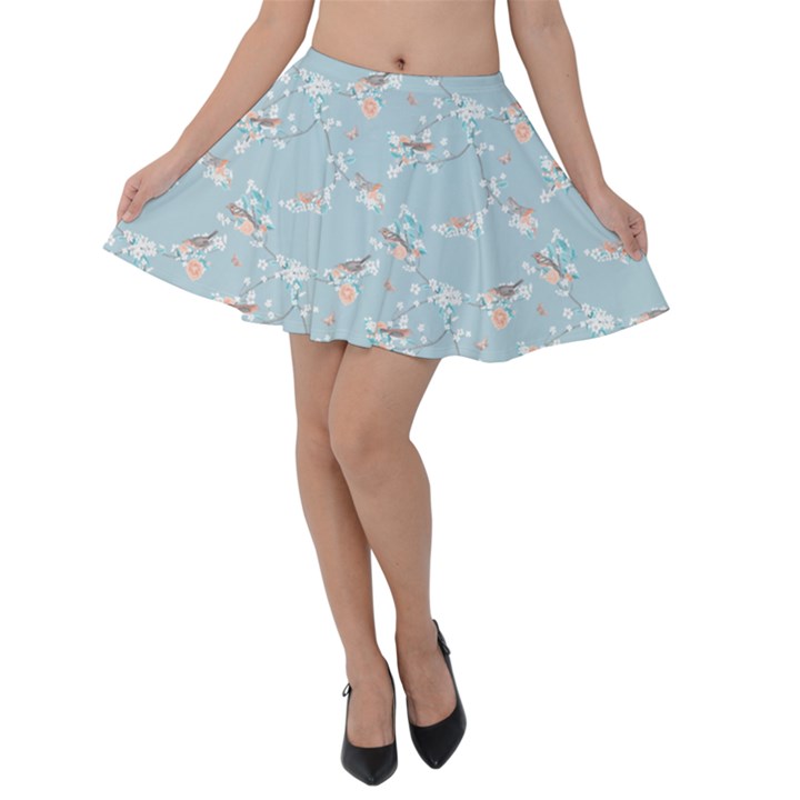 Birds And Flowers Velvet Skater Skirt