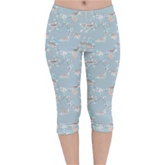 Birds And Flowers Velvet Capri Leggings  by CuteKingdom