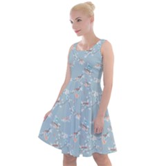 Birds And Flowers Knee Length Skater Dress by CuteKingdom