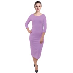 Pastel Violet - Quarter Sleeve Midi Velour Bodycon Dress