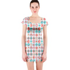 Aqua Coral Circles Short Sleeve Bodycon Dress by CuteKingdom