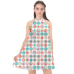 Aqua Coral Circles Halter Neckline Chiffon Dress  by CuteKingdom