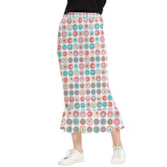 Aqua Coral Circles Maxi Fishtail Chiffon Skirt