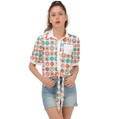 Aqua Coral Circles Tie Front Shirt  by CuteKingdom