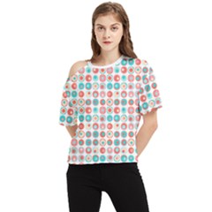 Aqua Coral Circles One Shoulder Cut Out Tee by CuteKingdom