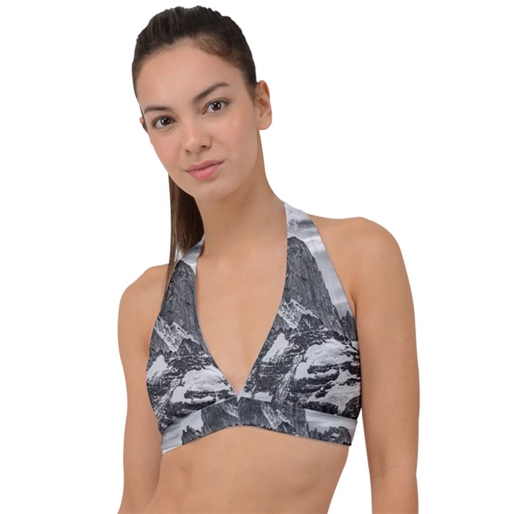 Fitz Roy And Poincenot Mountains, Patagonia Argentina Halter Plunge Bikini Top