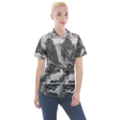 Fitz Roy And Poincenot Mountains, Patagonia Argentina Women s Short Sleeve Pocket Shirt