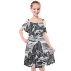 Fitz Roy And Poincenot Mountains, Patagonia Argentina Kids  Cut Out Shoulders Chiffon Dress by dflcprintsclothing