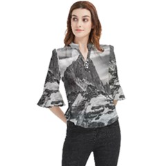 Fitz Roy And Poincenot Mountains, Patagonia Argentina Loose Horn Sleeve Chiffon Blouse