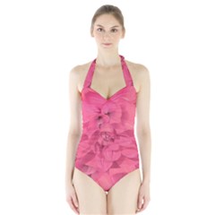 Beauty Pink Rose Detail Photo Halter Swimsuit by dflcprintsclothing