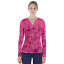 Beauty Pink Rose Detail Photo V-Neck Long Sleeve Top View1