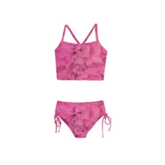 Beauty Pink Rose Detail Photo Girls  Tankini Swimsuit