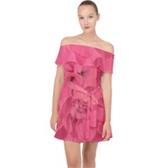 Beauty Pink Rose Detail Photo Off Shoulder Chiffon Dress by dflcprintsclothing