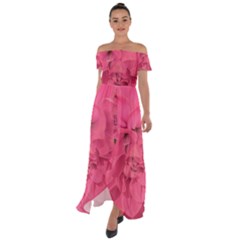 Beauty Pink Rose Detail Photo Off Shoulder Open Front Chiffon Dress by dflcprintsclothing