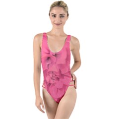 Beauty Pink Rose Detail Photo High Leg Strappy Swimsuit