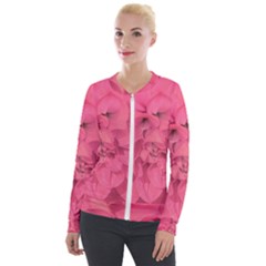 Beauty Pink Rose Detail Photo Velvet Zip Up Jacket by dflcprintsclothing