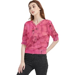 Beauty Pink Rose Detail Photo Quarter Sleeve Blouse