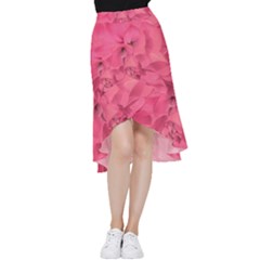 Beauty Pink Rose Detail Photo Frill Hi Low Chiffon Skirt by dflcprintsclothing