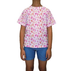 Pink Leaves Kids  Short Sleeve Swimwear by CuteKingdom