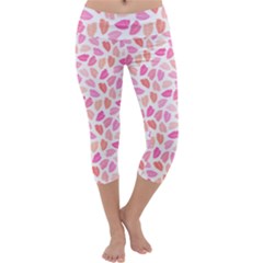 Pink Leaves Capri Yoga Leggings by CuteKingdom