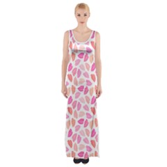 Pink Leaves Thigh Split Maxi Dress by CuteKingdom