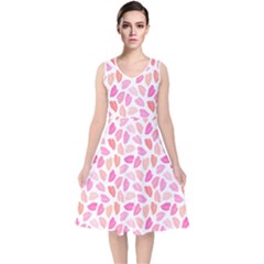 Pink Leaves V-neck Midi Sleeveless Dress  by CuteKingdom