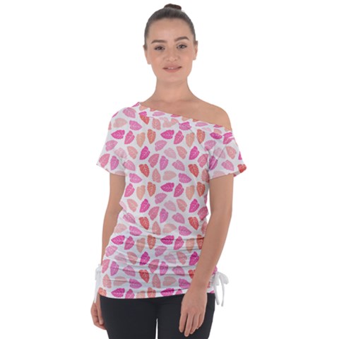 Pink Leaves Tie-up Tee by CuteKingdom