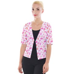 Pink Leaves Cropped Button Cardigan by CuteKingdom