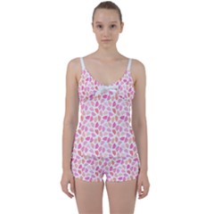 Pink Leaves Tie Front Two Piece Tankini by CuteKingdom