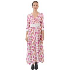 Pink Leaves Button Up Boho Maxi Dress by CuteKingdom