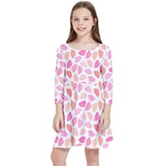 Pink Leaves Kids  Quarter Sleeve Skater Dress by CuteKingdom