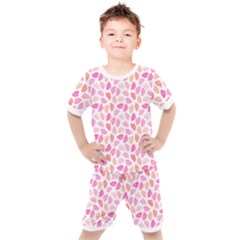 Pink Leaves Kids  Tee And Shorts Set by CuteKingdom