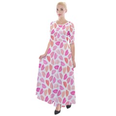 Pink Leaves Half Sleeves Maxi Dress by CuteKingdom