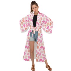 Pink Leaves Maxi Kimono by CuteKingdom