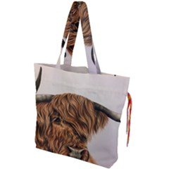 Highland Cow  Giclee Drawstring Tote Bag by ArtByThree