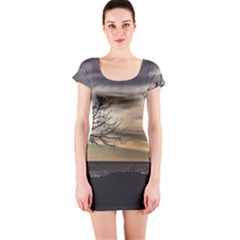 Coastal Sunset Scene At Montevideo City, Uruguay Short Sleeve Bodycon Dress by dflcprintsclothing