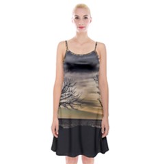 Coastal Sunset Scene At Montevideo City, Uruguay Spaghetti Strap Velvet Dress by dflcprintsclothing