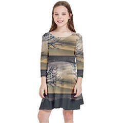 Coastal Sunset Scene At Montevideo City, Uruguay Kids  Quarter Sleeve Skater Dress