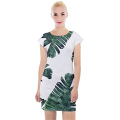 Green Banana Leaves Cap Sleeve Bodycon Dress by goljakoff