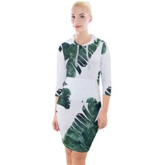 Green Banana Leaves Quarter Sleeve Hood Bodycon Dress by goljakoff