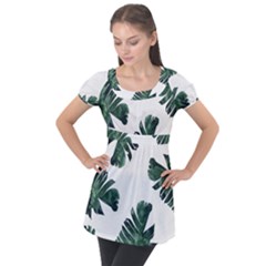 Green Banana Leaves Puff Sleeve Tunic Top by goljakoff